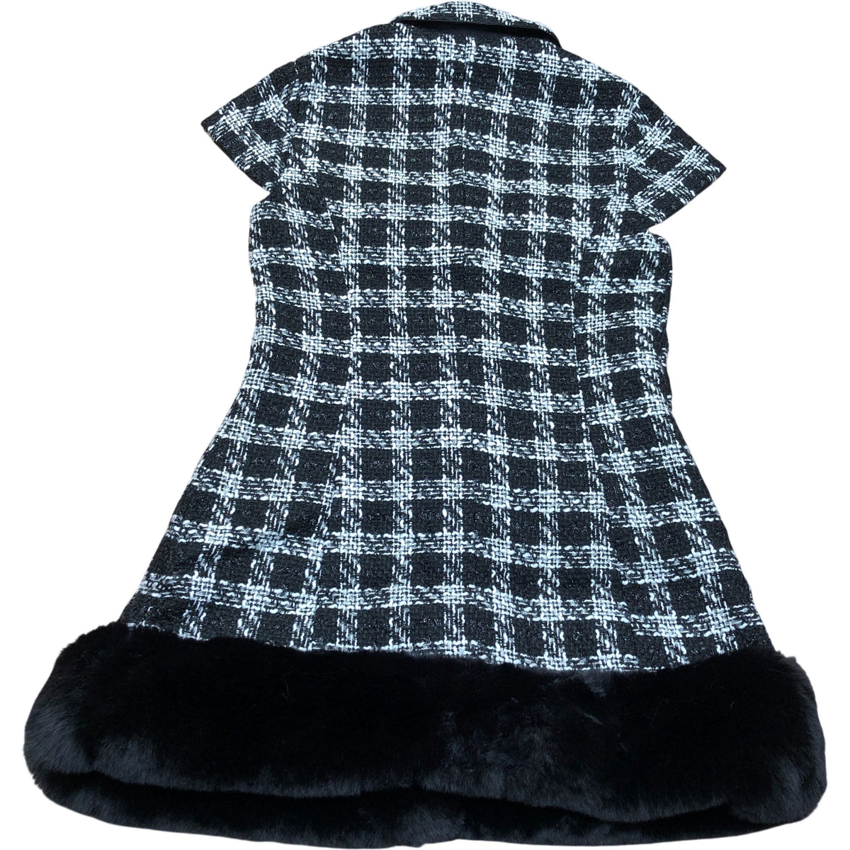 River Island Black White Checked Dress With Faux Fur Trim