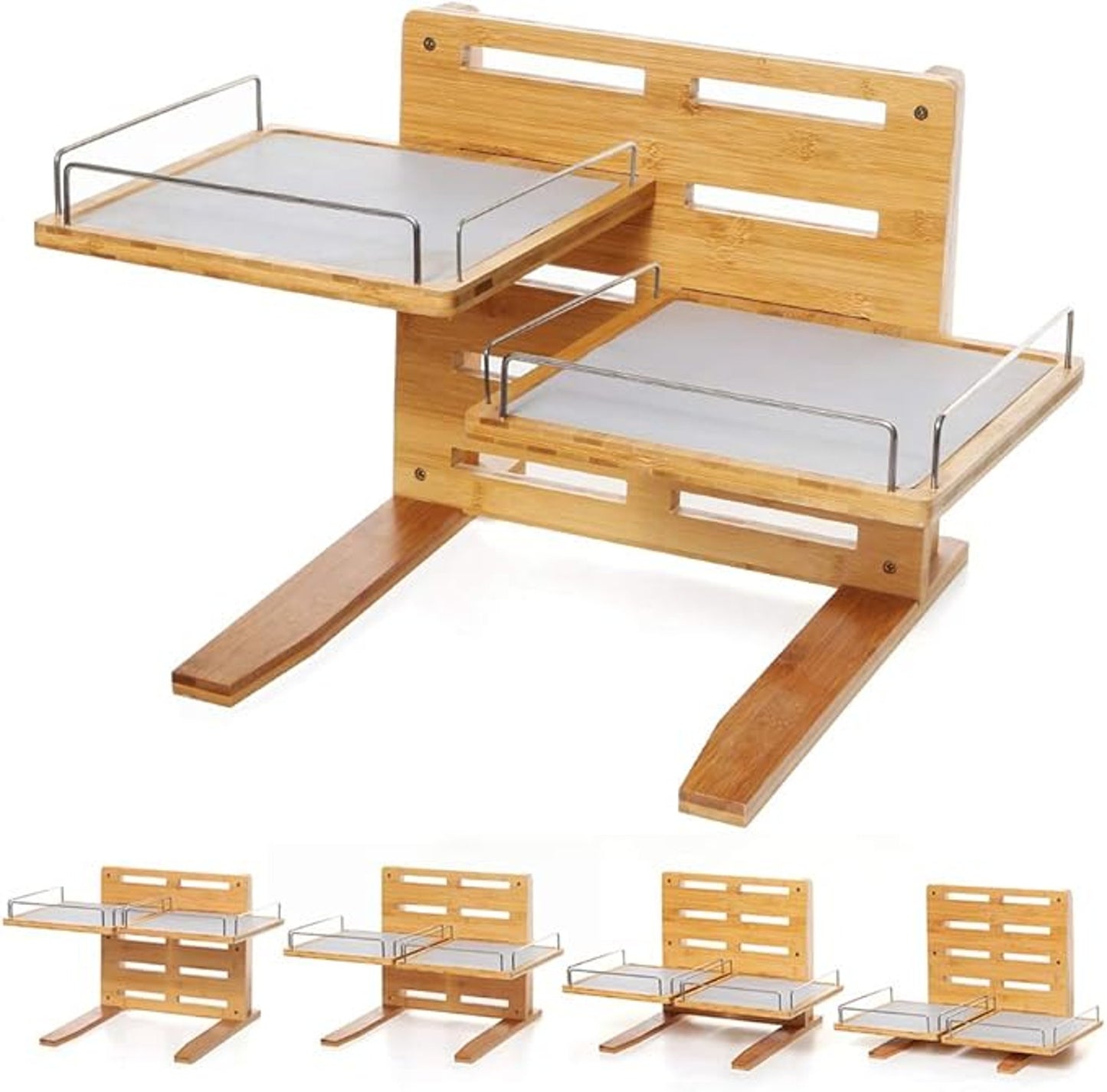 FOREYY Adjustable Raised Dog Bowls,Bamboo Elevated Feeder Stand