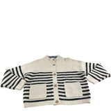 UK18 Women's Striped Cardigan Cream Black Knitted Button Front