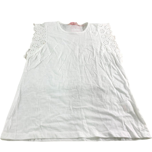White Cotton Top Size 14 Floral Lace Detail Sleeves