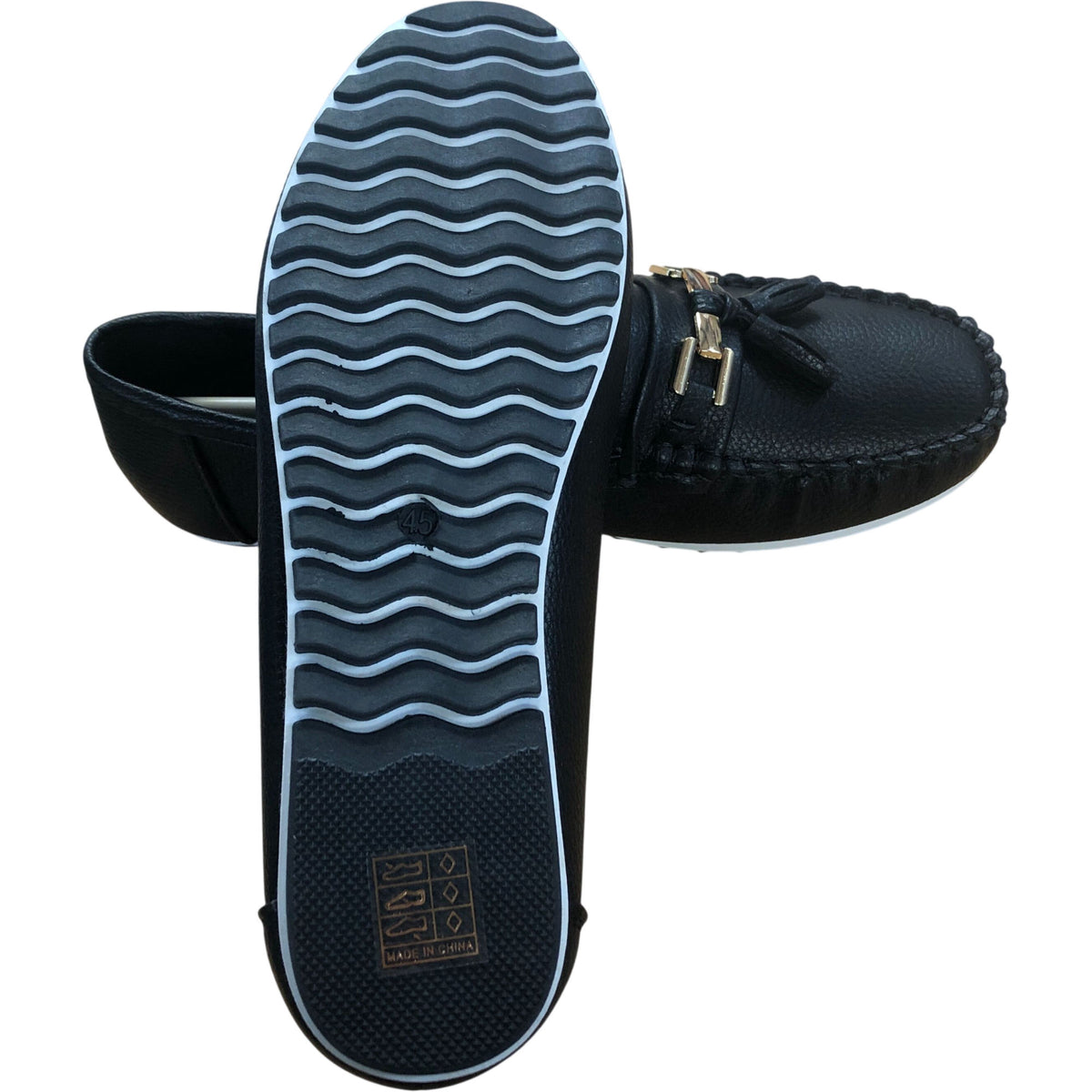 MecKiss Loafers UK4.5 Women's Comfy Flats Black With Gold Detail M1354 V2