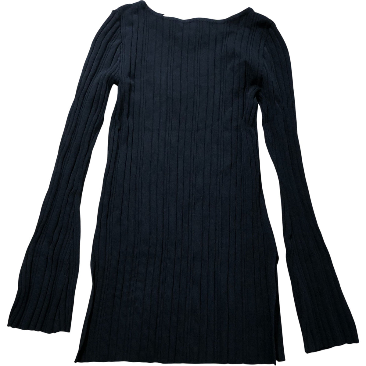 River Island Women's Black Ribbed Long Sleeve Top With Button Detail Size 8