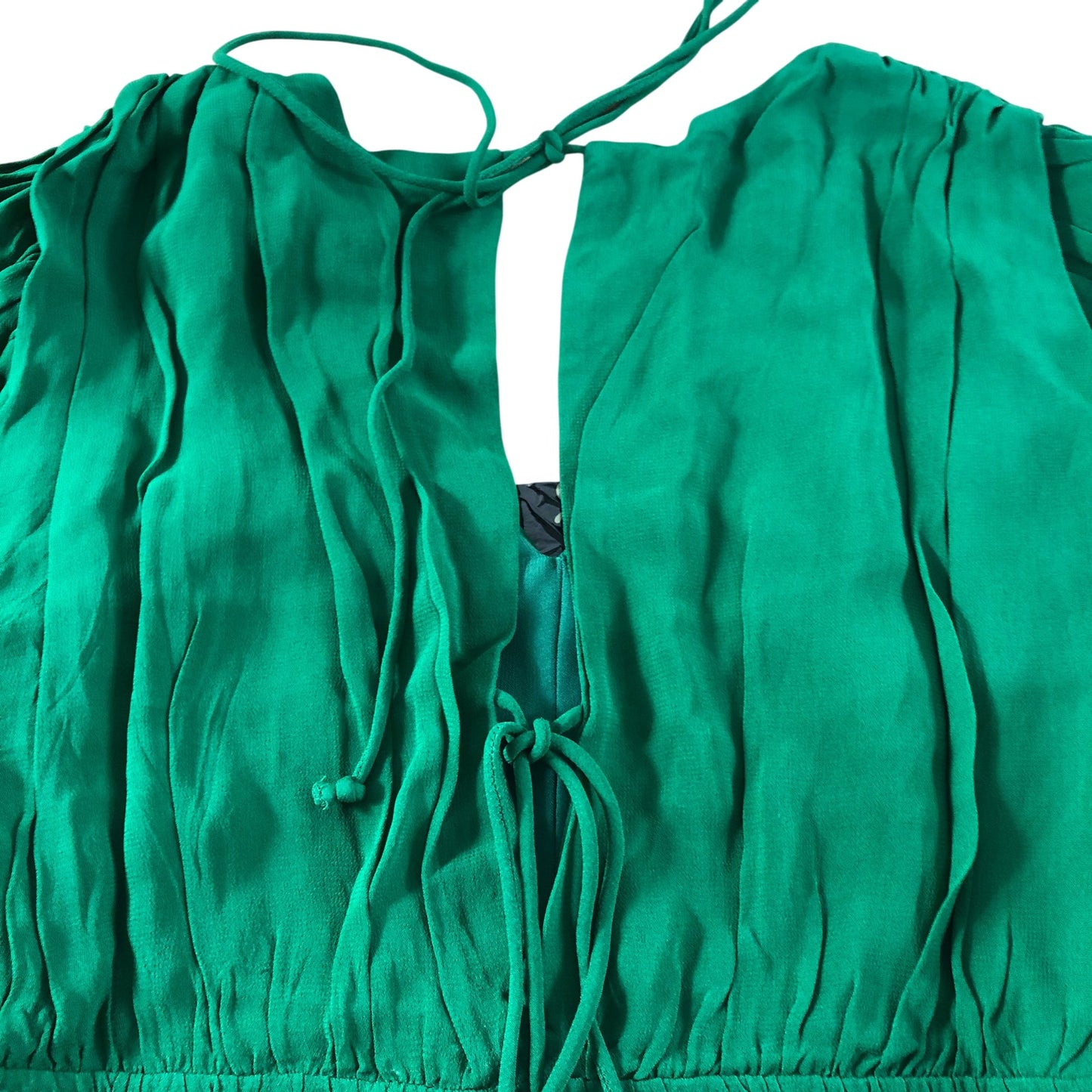 Branded Green Ruched Mini Dress - Size 10