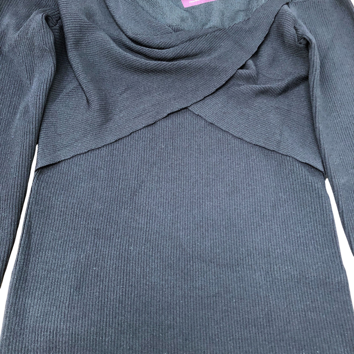 River Island Black Ribbed Long Sleeve Dress Size UK12 Women's Stylish Midi