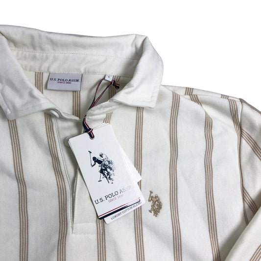 US Polo Assn Polo Shirt Large Men's Luxury Cotton Long Sleeve Whisper White