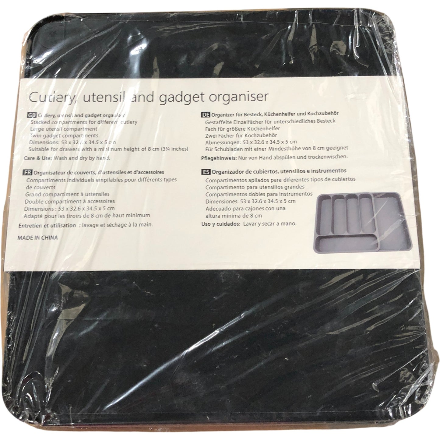 Cutlery Utensil & Gadget Organiser Drawer Tray Multi Compartment Kitchen Black