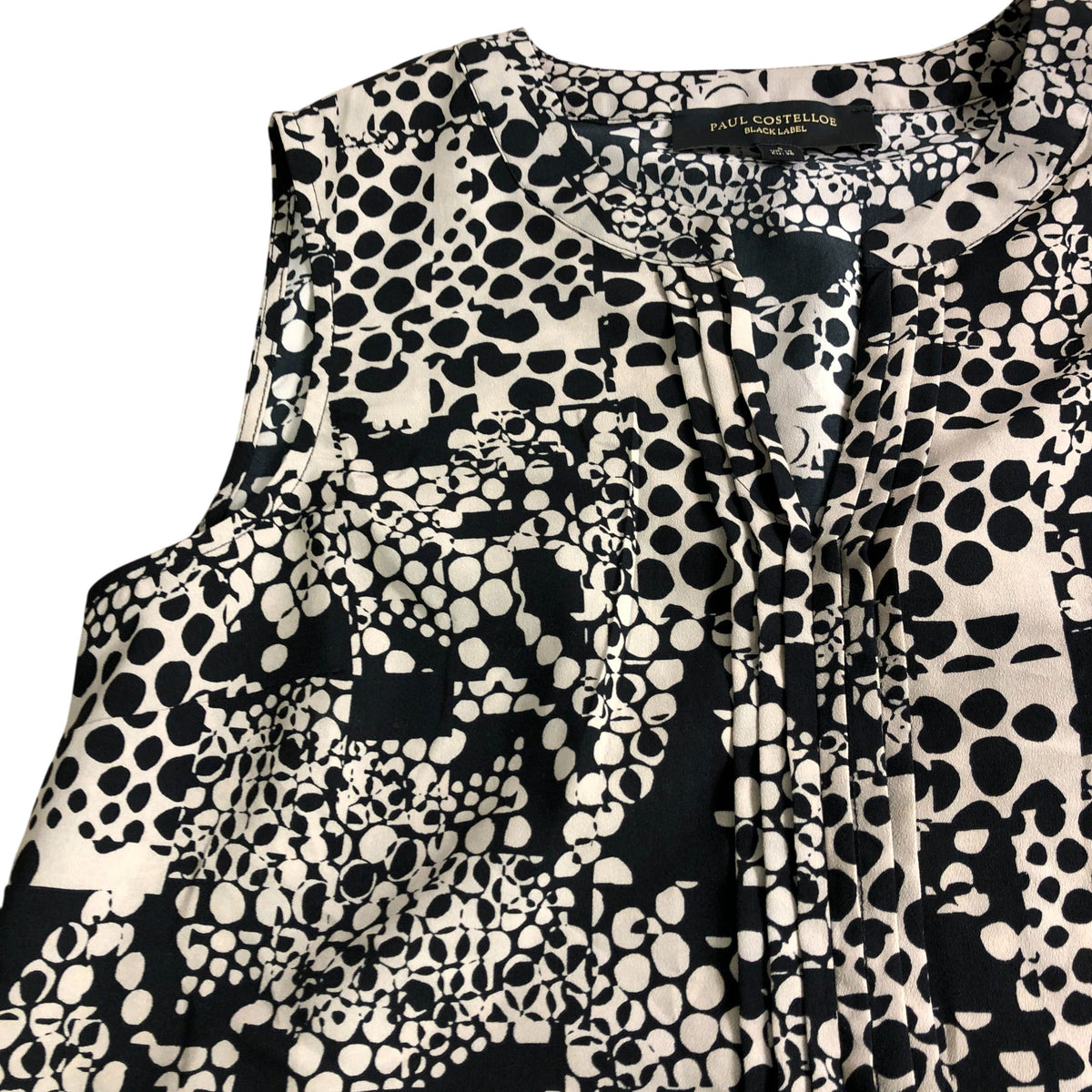 Paul Costelloe Women's Sleeveless Blouse UK10 Black Geometric Print