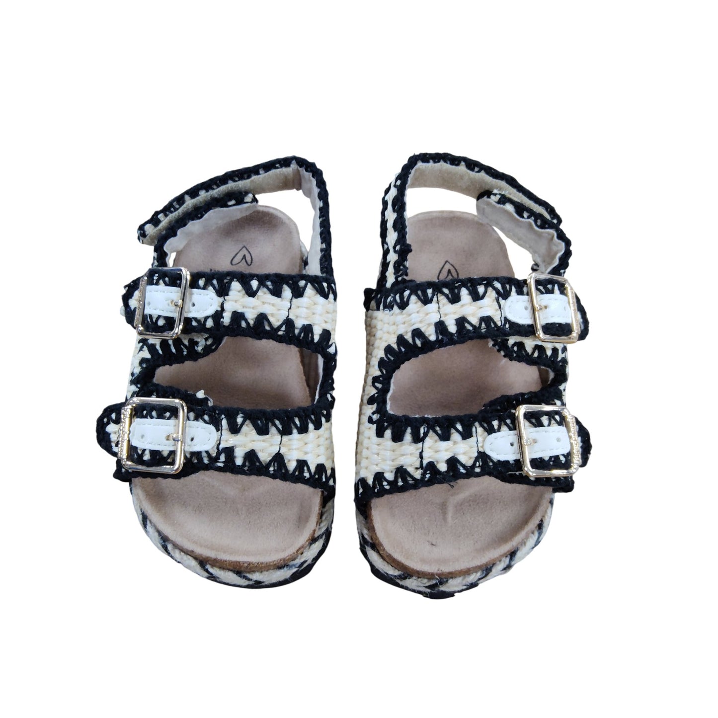 River Island Double Buckle Sandals Kids Size 6 Woven Platform Black White