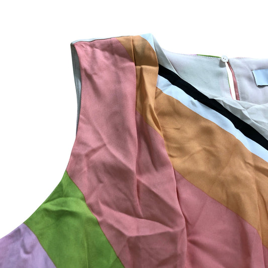 Branded UK10 Women's Colourful Sleeveless Dress Viscose Polyester Multi Stripe