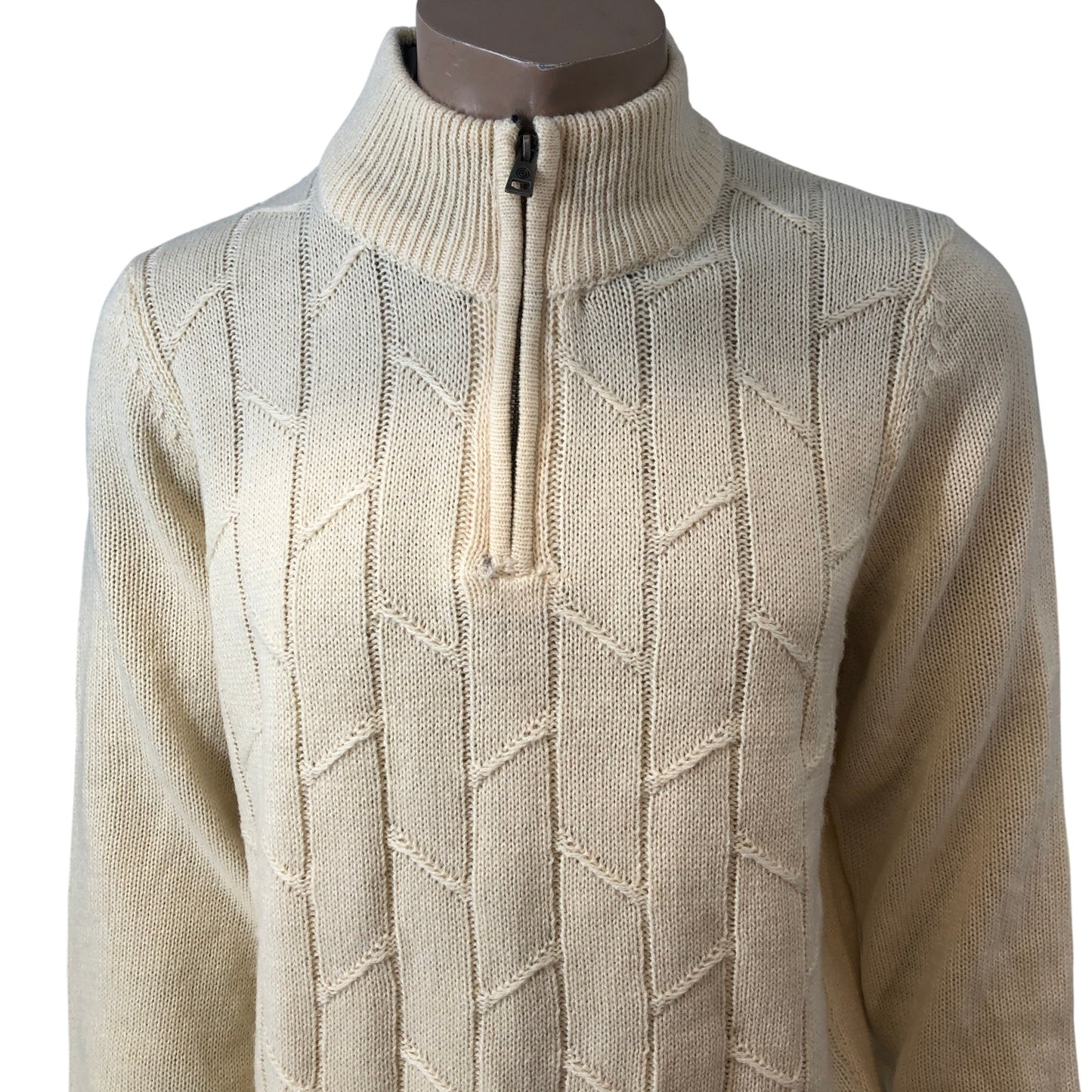 Ben Sherman Ecru Zip Neck Sweater L Men's Pullover Knit Top Classic Style