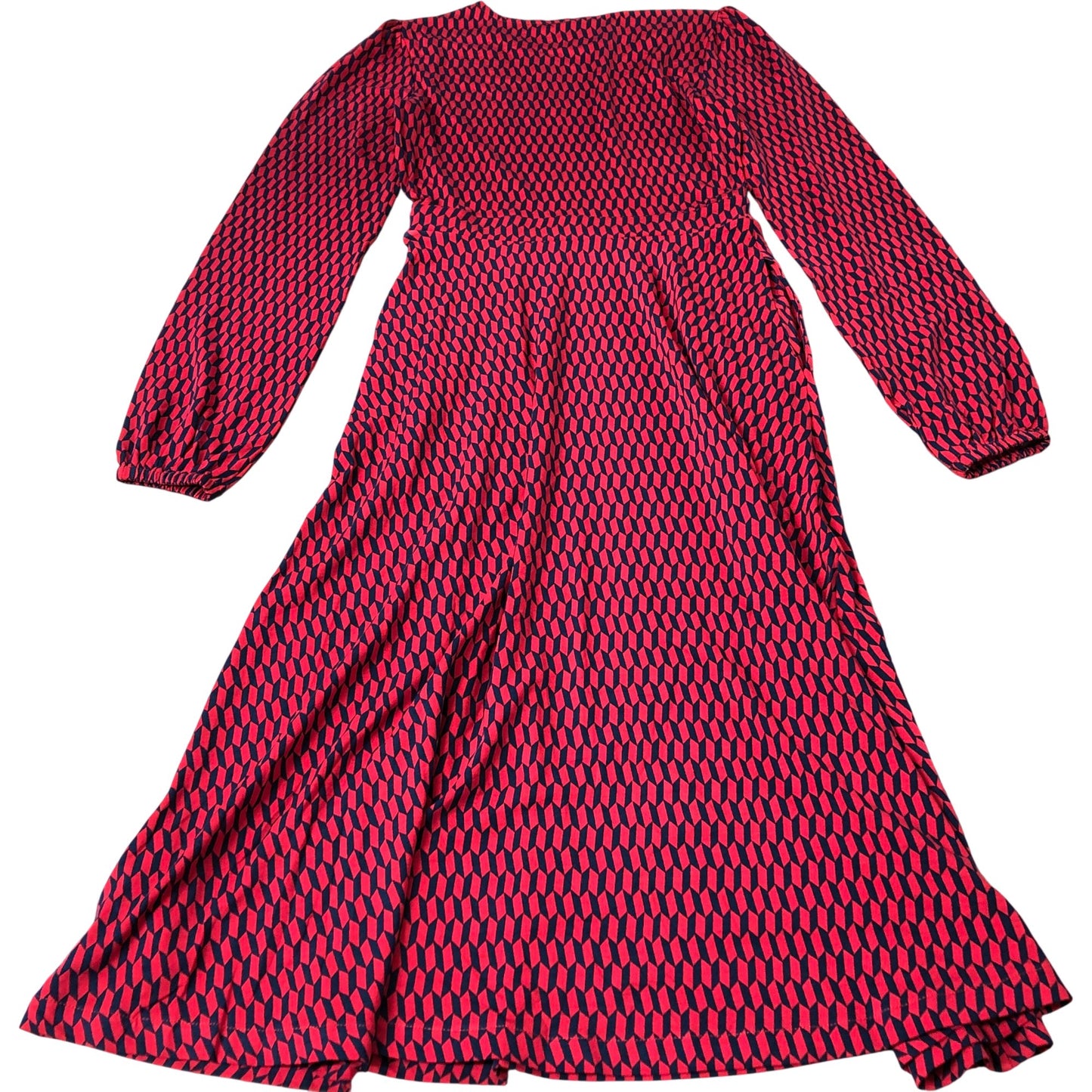 Red Geometric Pattern Dress Women's Long Sleeve Swing Design UK4