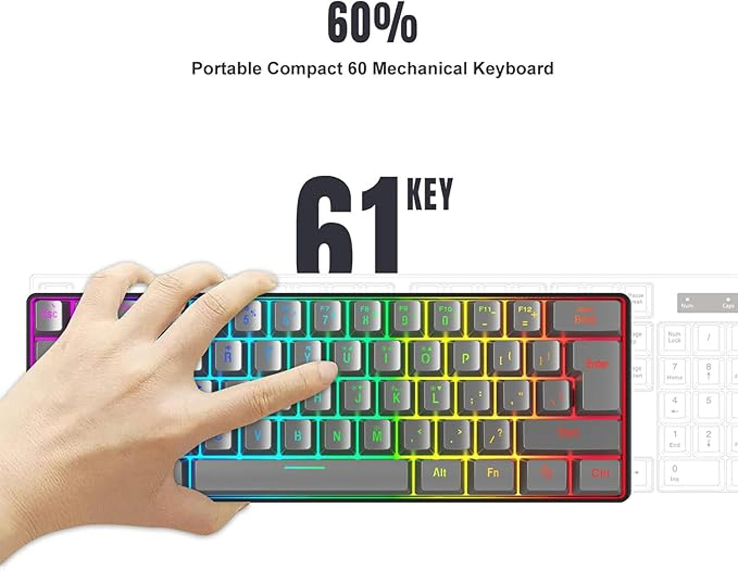 Snpurdiri 60% Percent Gaming Keyboard Wired  Compact, 61 Keys Iron Grey