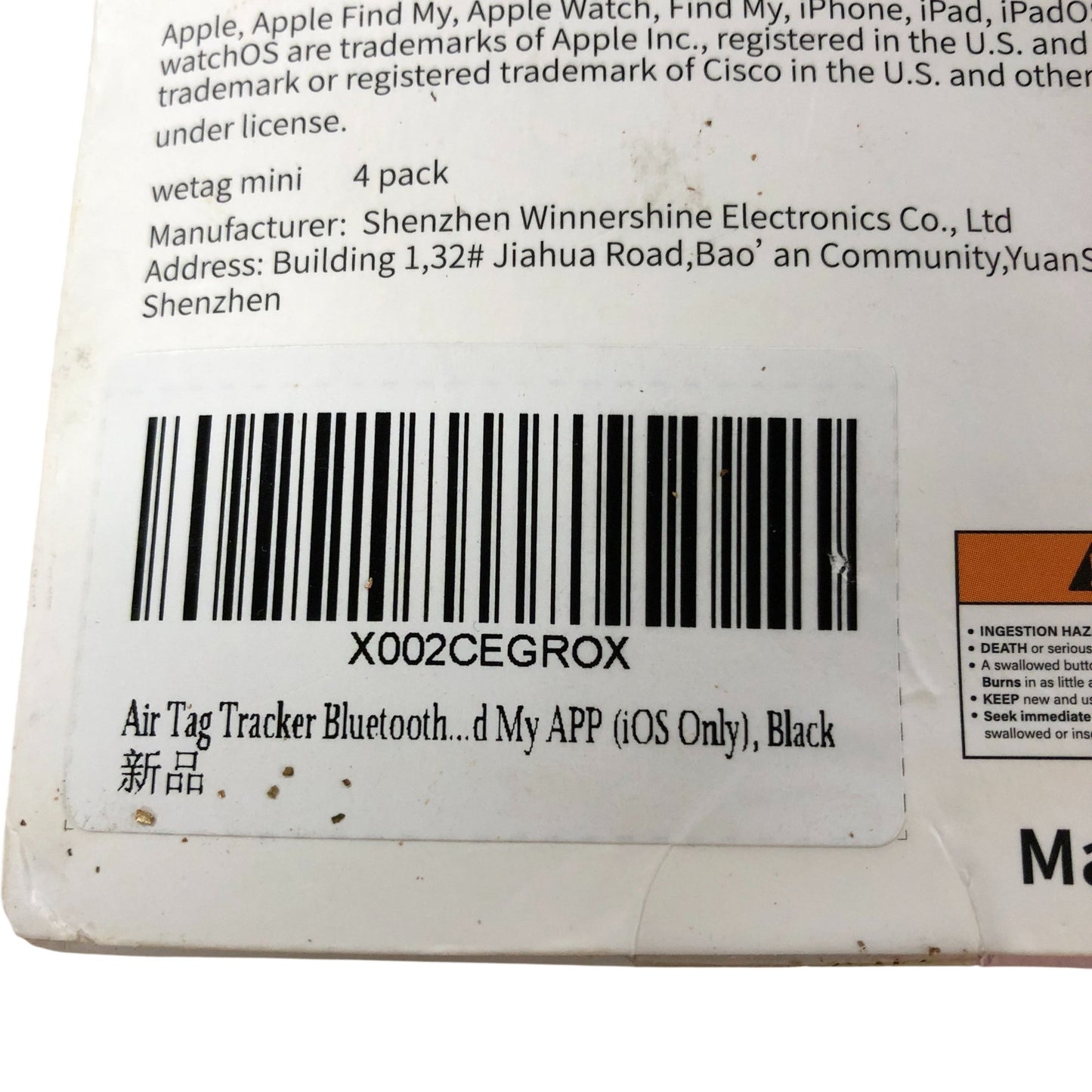 weTag Mini Bluetooth Tracker 4 Pack Compatible With Apple Find My App Black