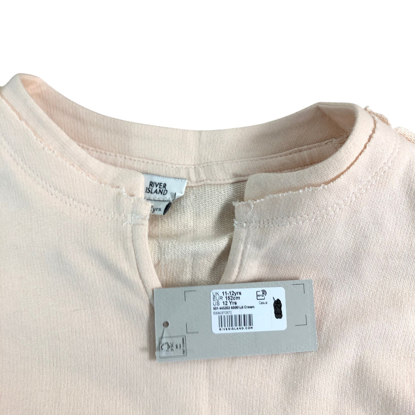 RIVER ISLAND Girls Cream Long Sleeve Top Size 11-12 Years Embroidered Details