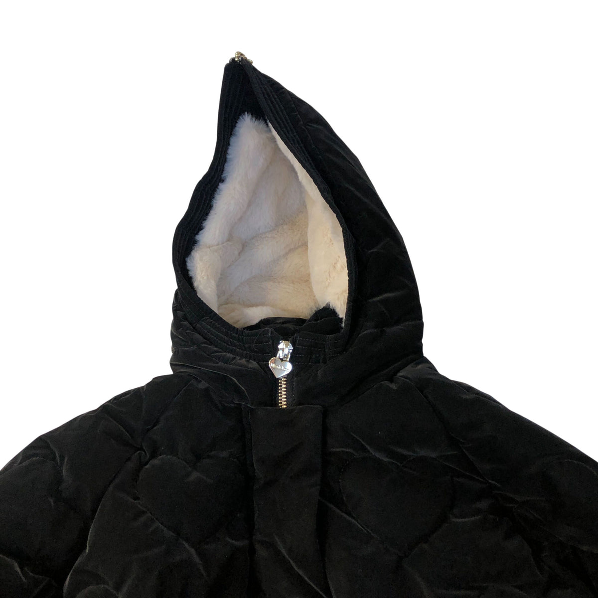 River Island Puffer Jacket Women's Black Heart Quilted Warm Hooded 5-6 Years