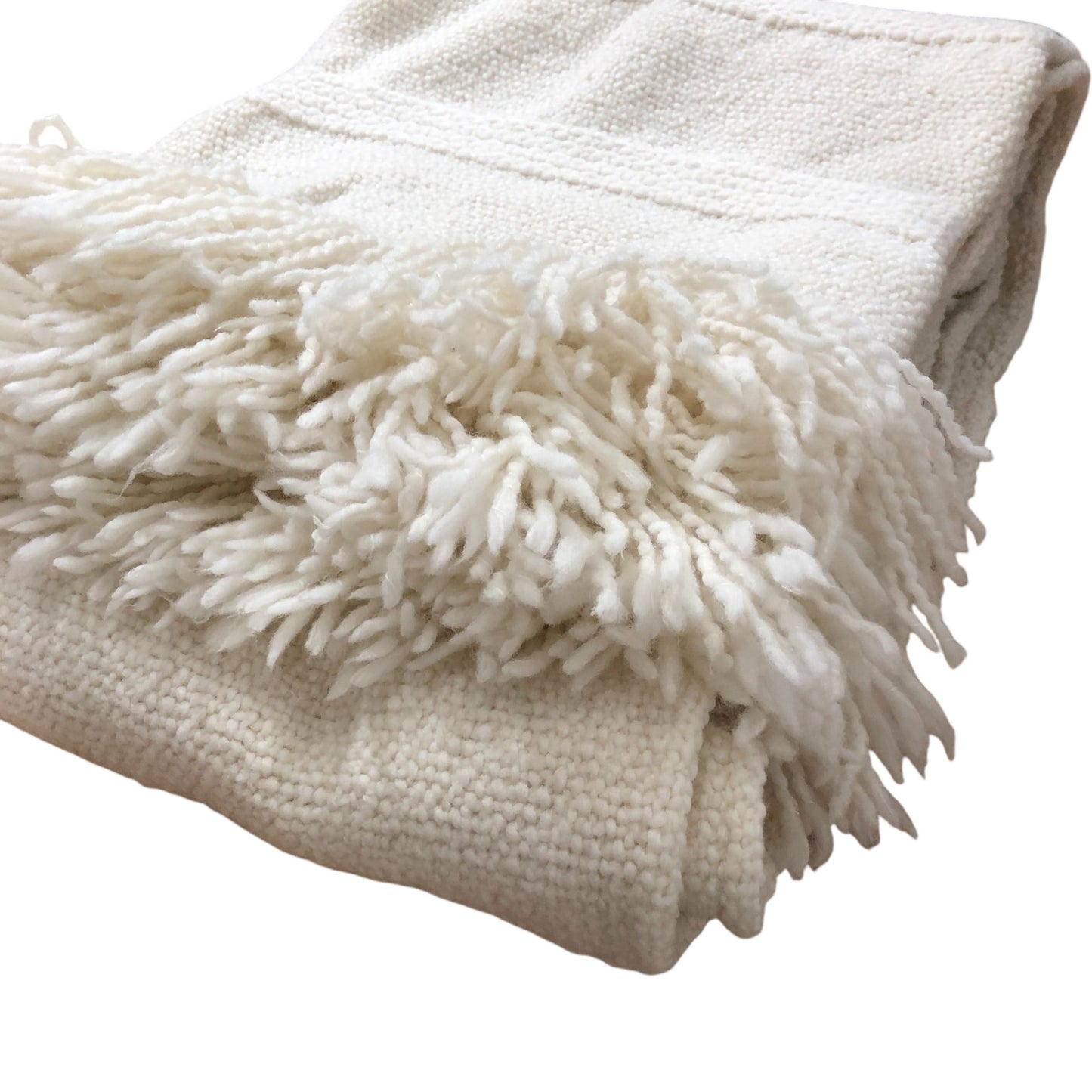 Luxurious Merino Wool Blanket Cream Soft Fringe Decorative Throw W140cm x L200cm
