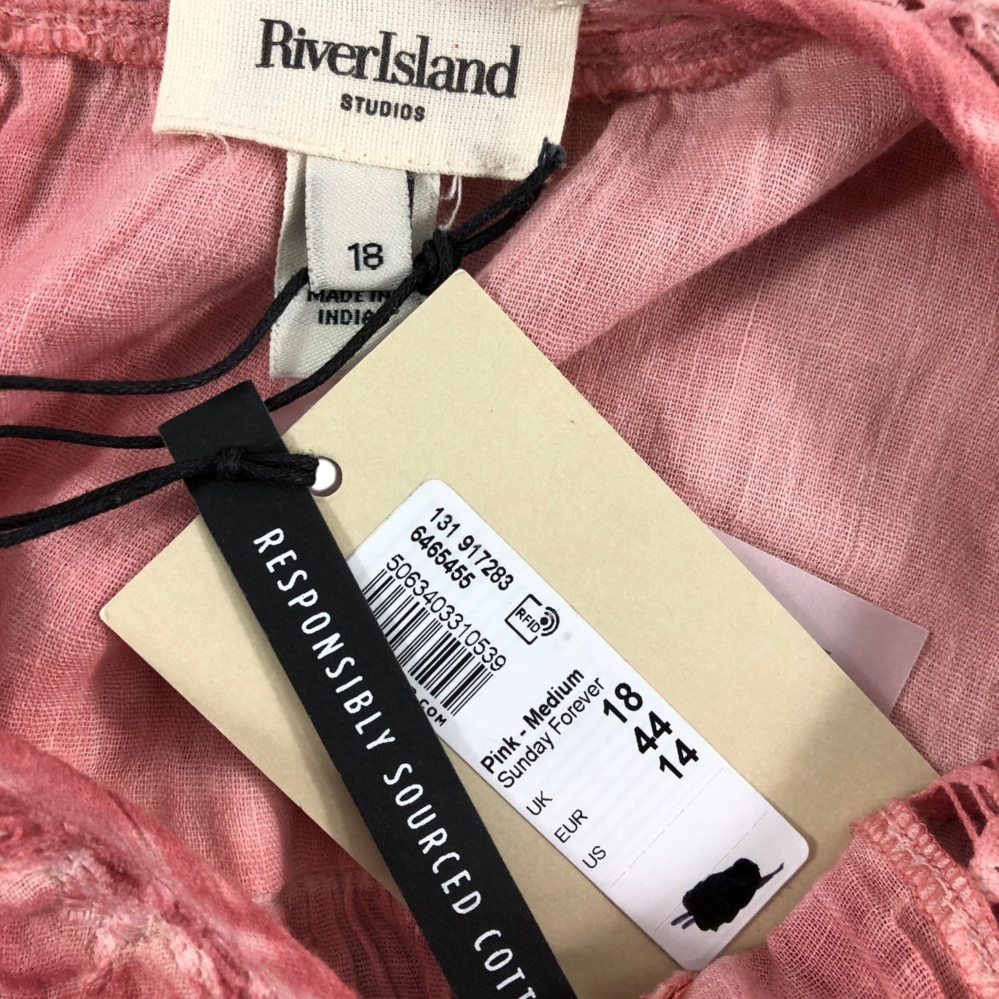 River Island Pink Long Sleeve Blouse UK18 Women's Embroidered Cotton