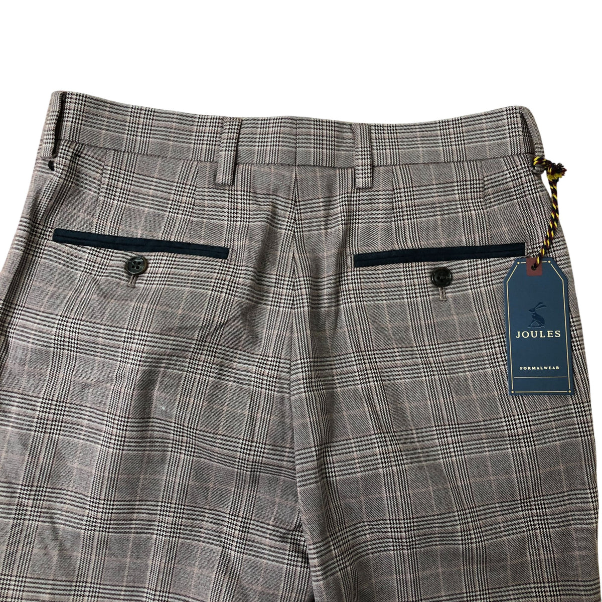 Joules Slim Fit Trousers Men's Check Pattern Formalwear Light Brown