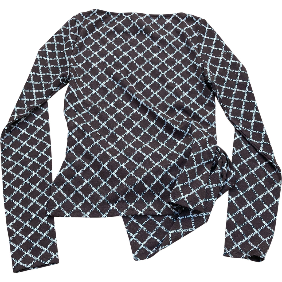 River Island Long Sleeve Wrap Top Size Brown Diamond Pattern