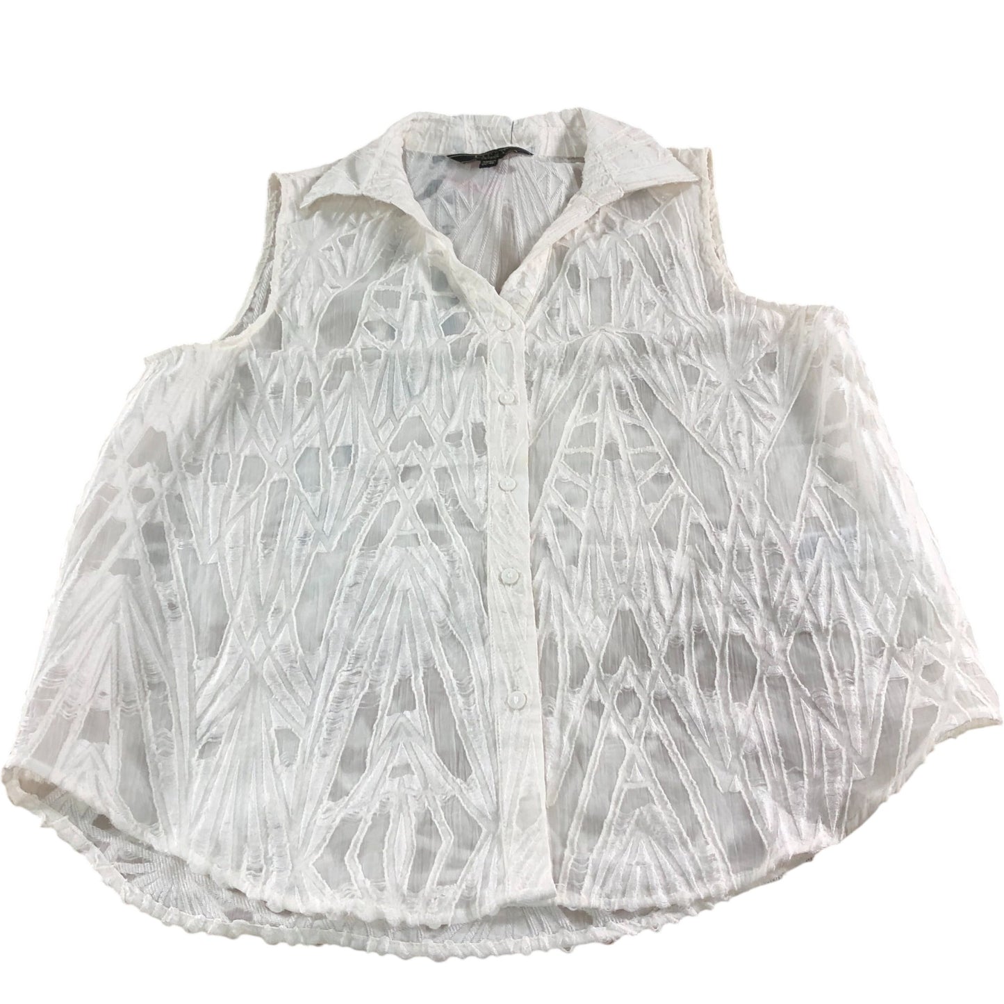 Lipsy London Sleeveless Blouse UK12 Women's White High Neck Textured Blouse