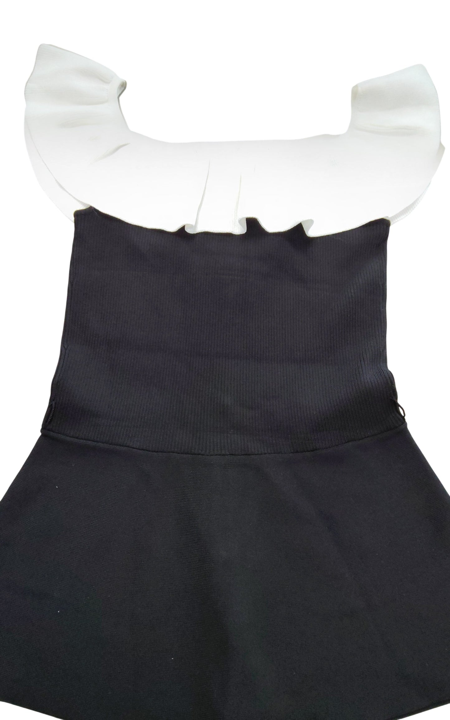 River Island Women's Black Top Size S With White Ruffled Neckline