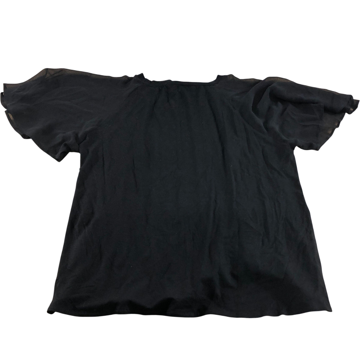 River Island Pleated Blouse Size UK12 Women's Black Sheer Sleeve Pleated Design