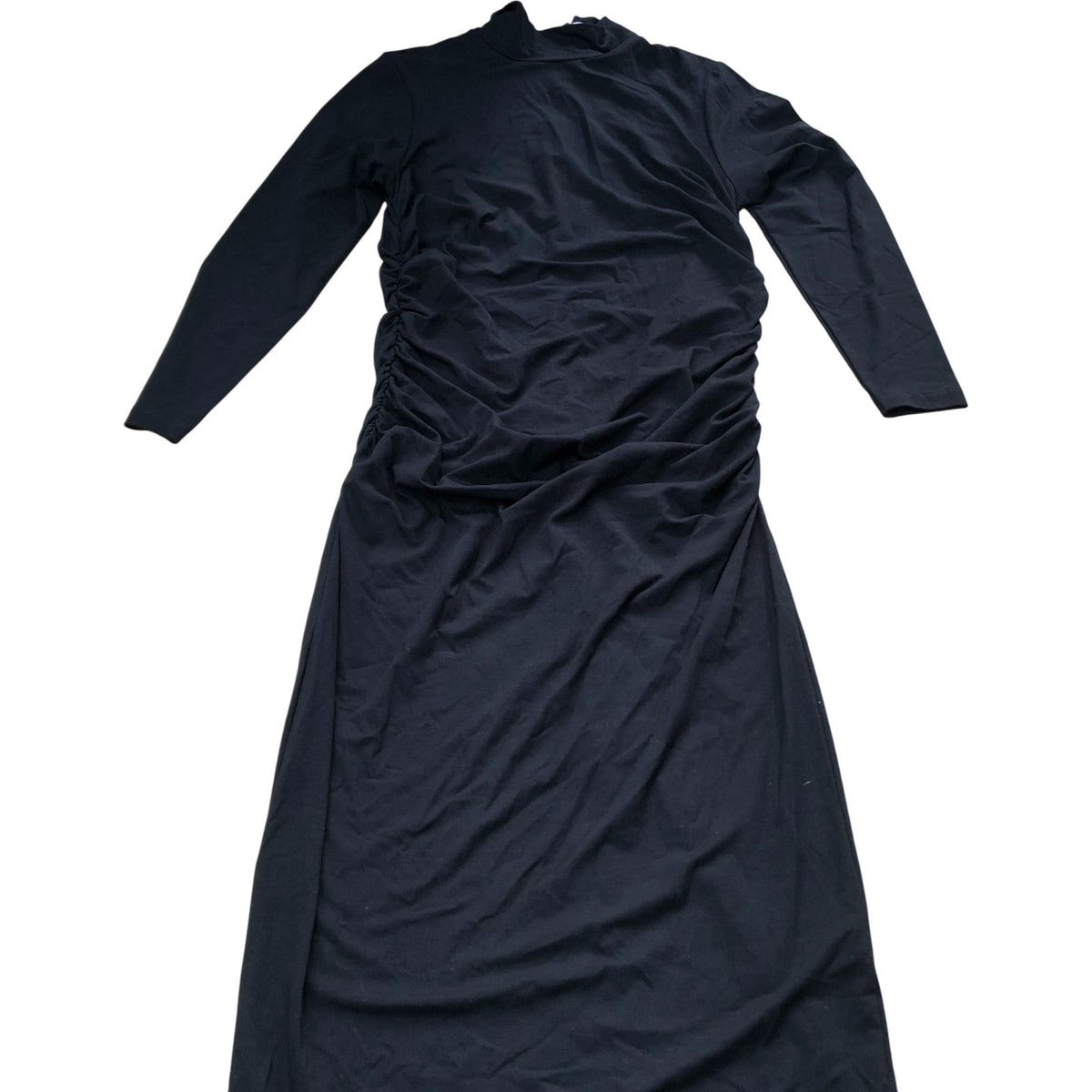 Baukjen Long Sleeve Ruched Midi Dress UK16 Women's Black Eco Viscose Elegant