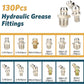 130Pcs Hydraulic Grease Fittings Assortment Kit Metric Threaded Connectors