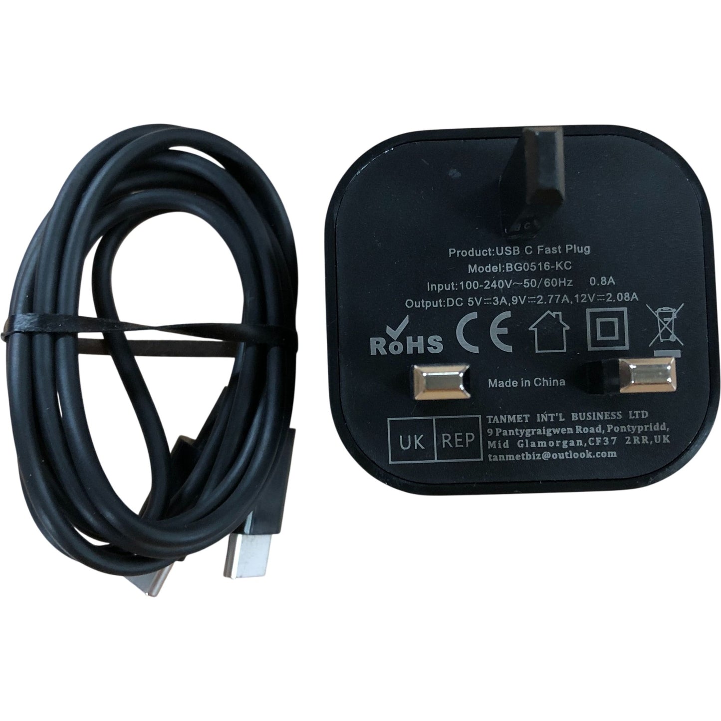 TEYASI USB C Fast Plug Charger with Cable Black Power Adapter