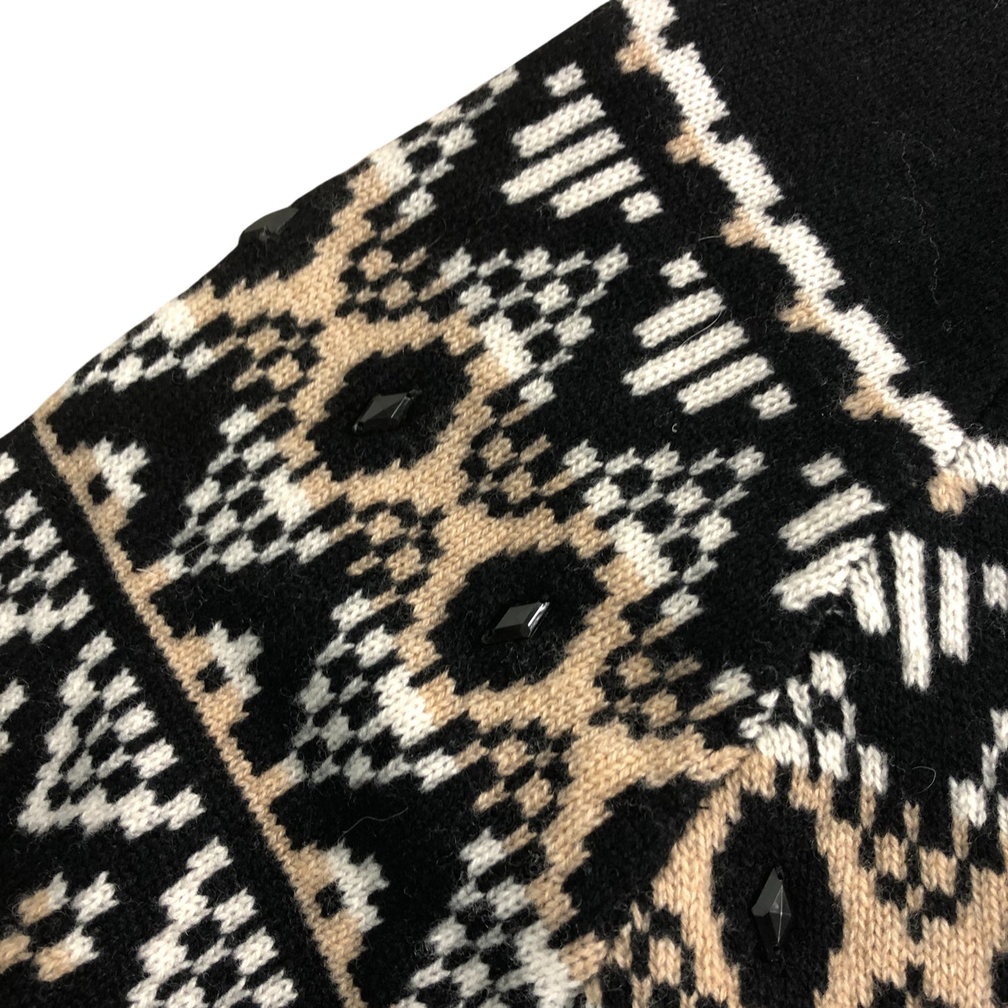 Wool Cashmere Cardigan UK16 Women's Black Fair Isle Buttons