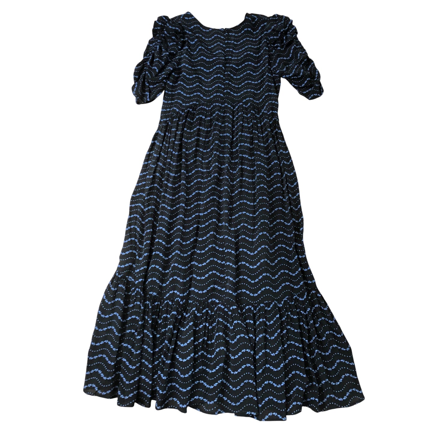 Summer Maxi Dress Women's Black Blue Patterned Flowy Size 12
