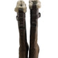 Brown Leather Knee High Boots With Faux Fur Trim
