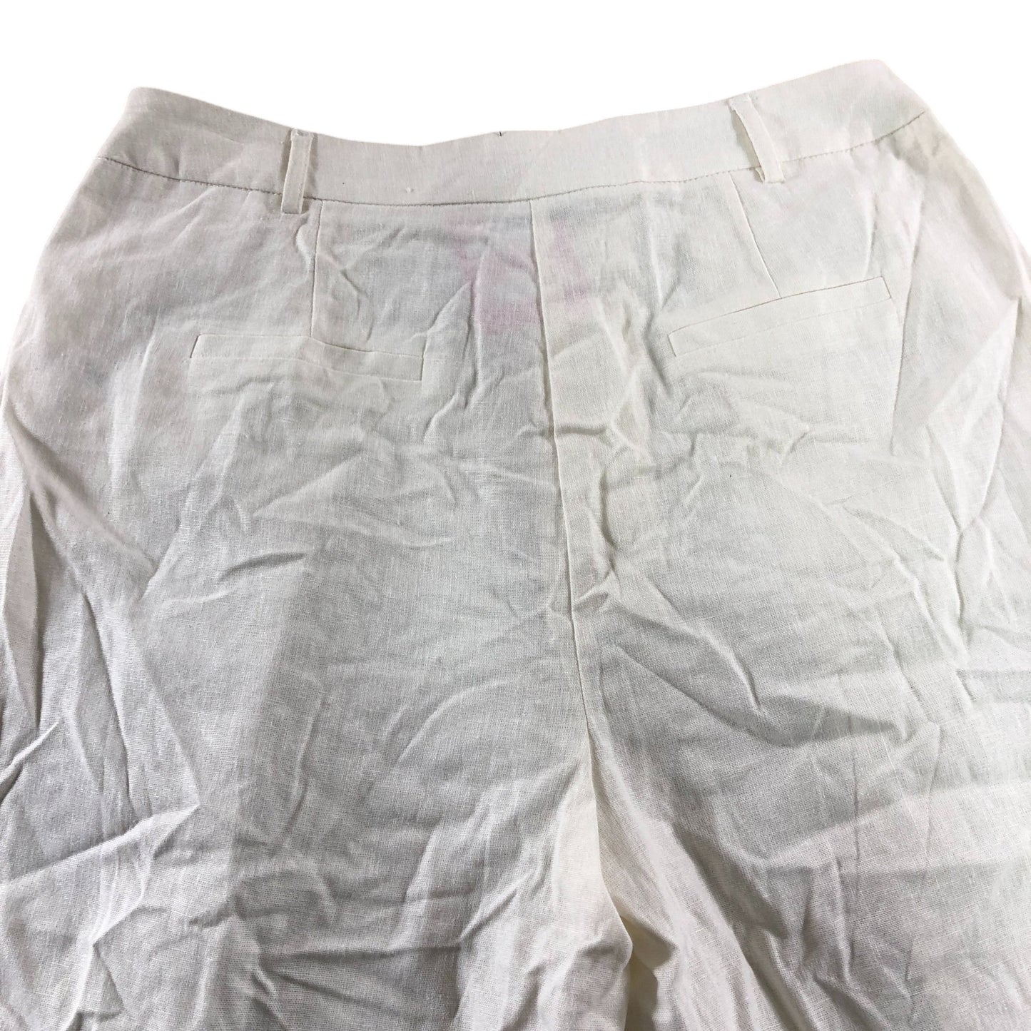 Trousers UK14R Women's Cream Linen Blend Wide Leg Pleated