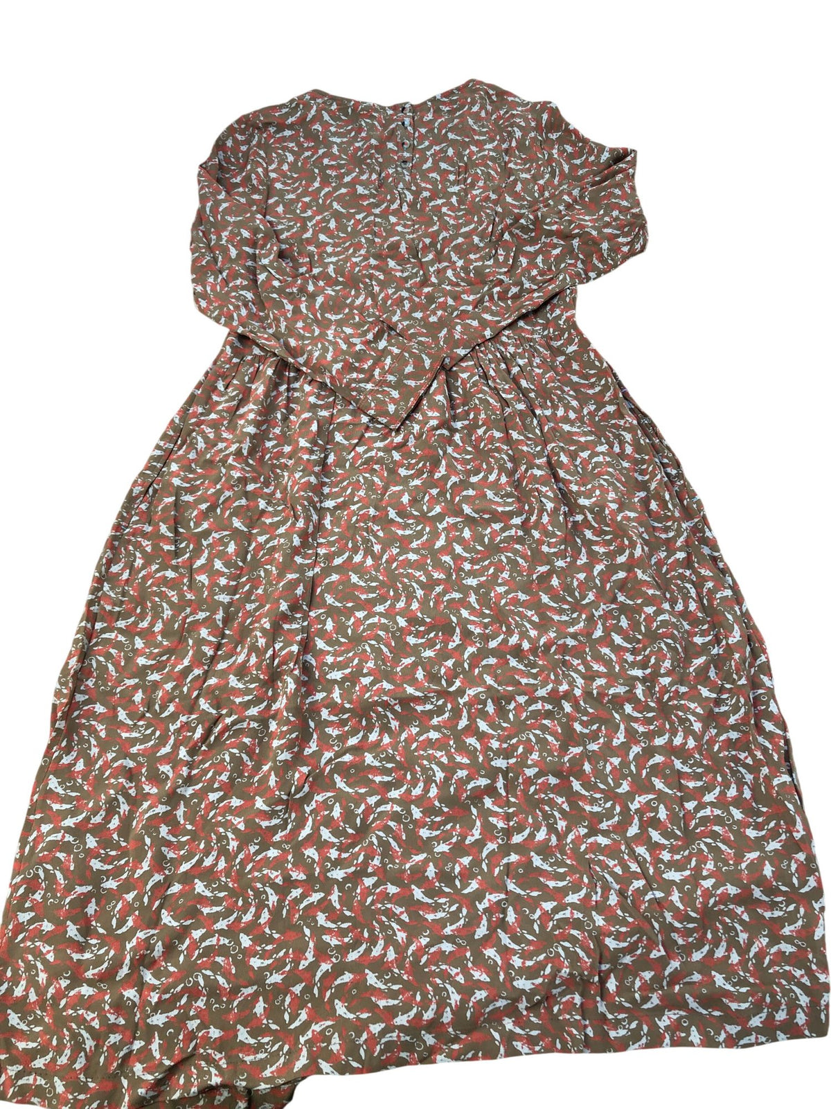 Long Sleeve Dress Size UK 10 Viscose With Floral Print Brown