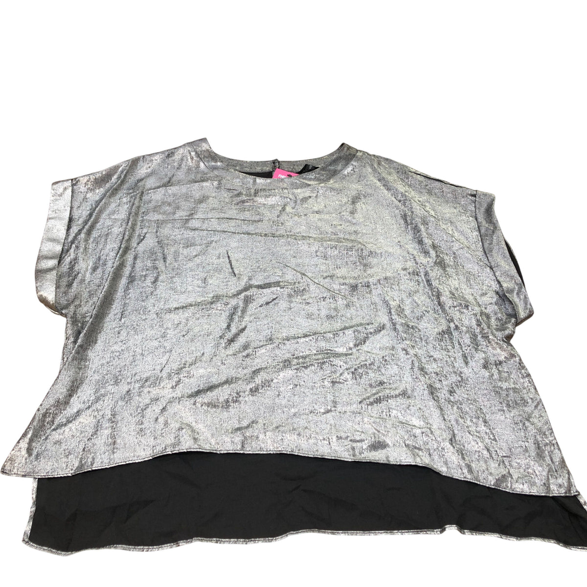 River Island Silver Metallic Blouse UK22 Women's Loose Fit Short Sleeve Top