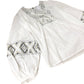 Branded Embroidered Blouse Women's White Long Sleeve Cotton Top UK6