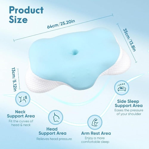 Comfort Memory Foam Pillow Support Head Neck Sleep Cushion 64cm Blue White