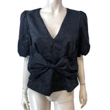 Branded Navy Floral Puff Sleeve Blouse UK12 Women's V Neck Top Semi Sheer