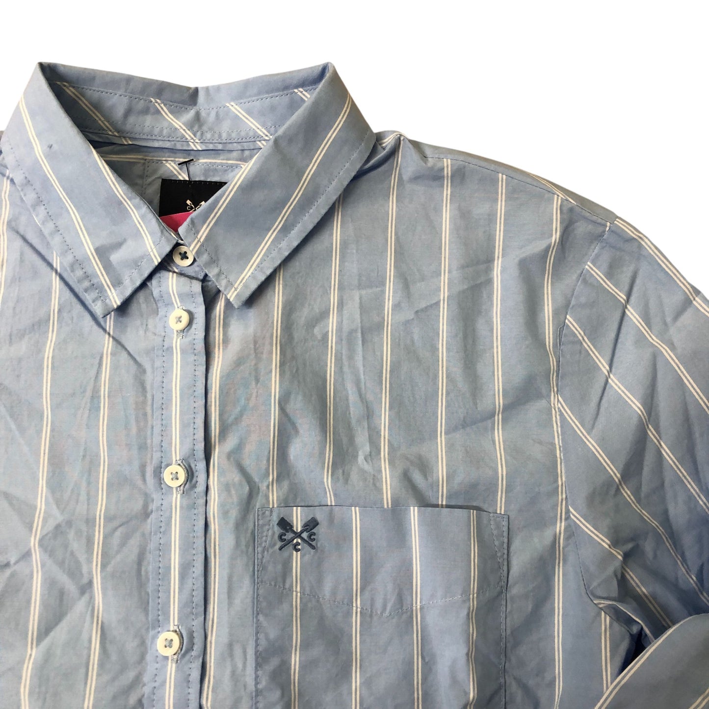 Crew Clothing Company Relaxed Fit Shirt Women's Light Blue Striped Cotton Size 8