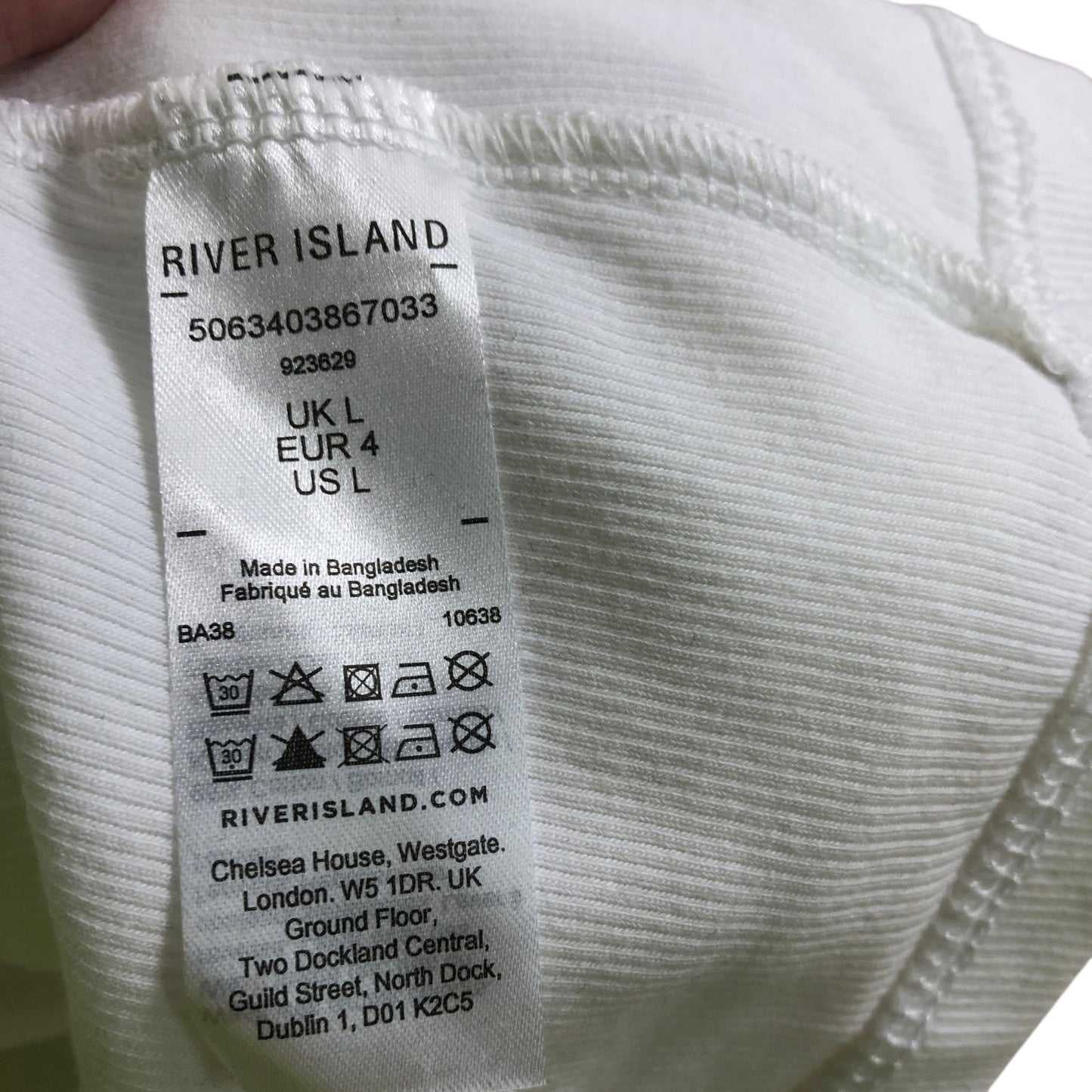River Island Tank Top UK L Women's Cotton Blend White with Black Trim