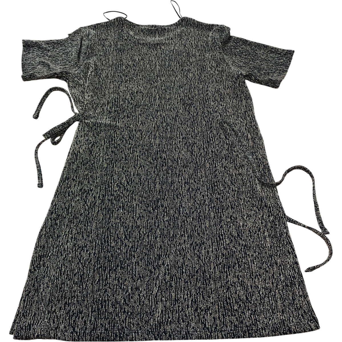 Dress UK14 Women's Metallic Short Sleeve Stretch Tie Waist Black Gold