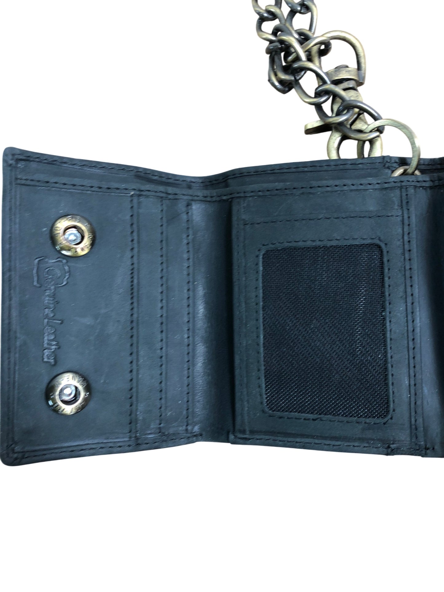 RFID Blocking Wallet Black Leather Chain Clip Closure Compact Design