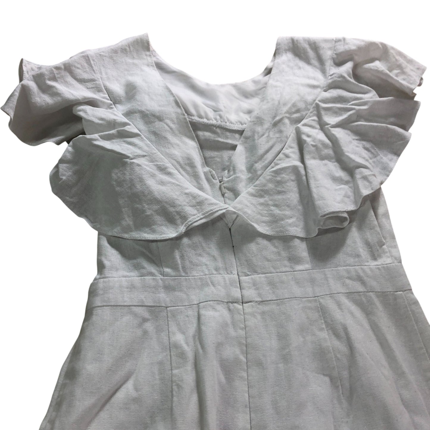 ASOS White Ruffle Dress UK10 Women's Linen Viscose Blend Summer Style