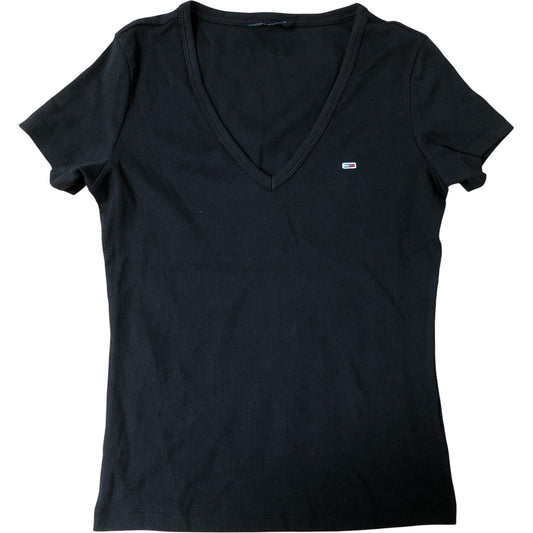 Tommy Jeans V Neck Top Size Women's Black Short Sleeve Casual Size XS
