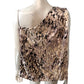 Elegant One Shoulder Top UK10 Women Animal Print Satin Blouse Evening Wear