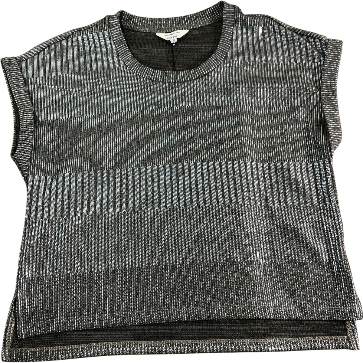 River Island Metallic Textured Top UKXS Women's Short Sleeve Grey Knit