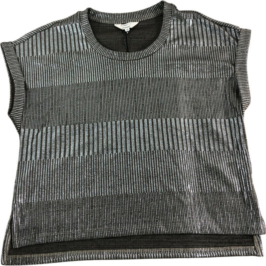 River Island Metallic Textured Top UKXS Women's Short Sleeve Grey Knit