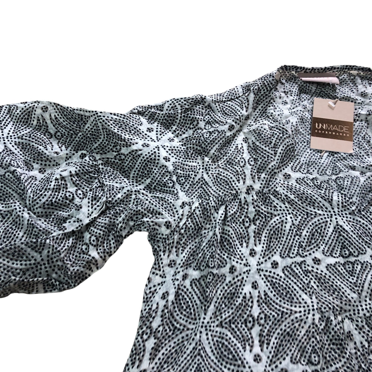 Unmade Copenhagen Dress Size S-M Women's Printed Viscose Midi Puff Sleeve