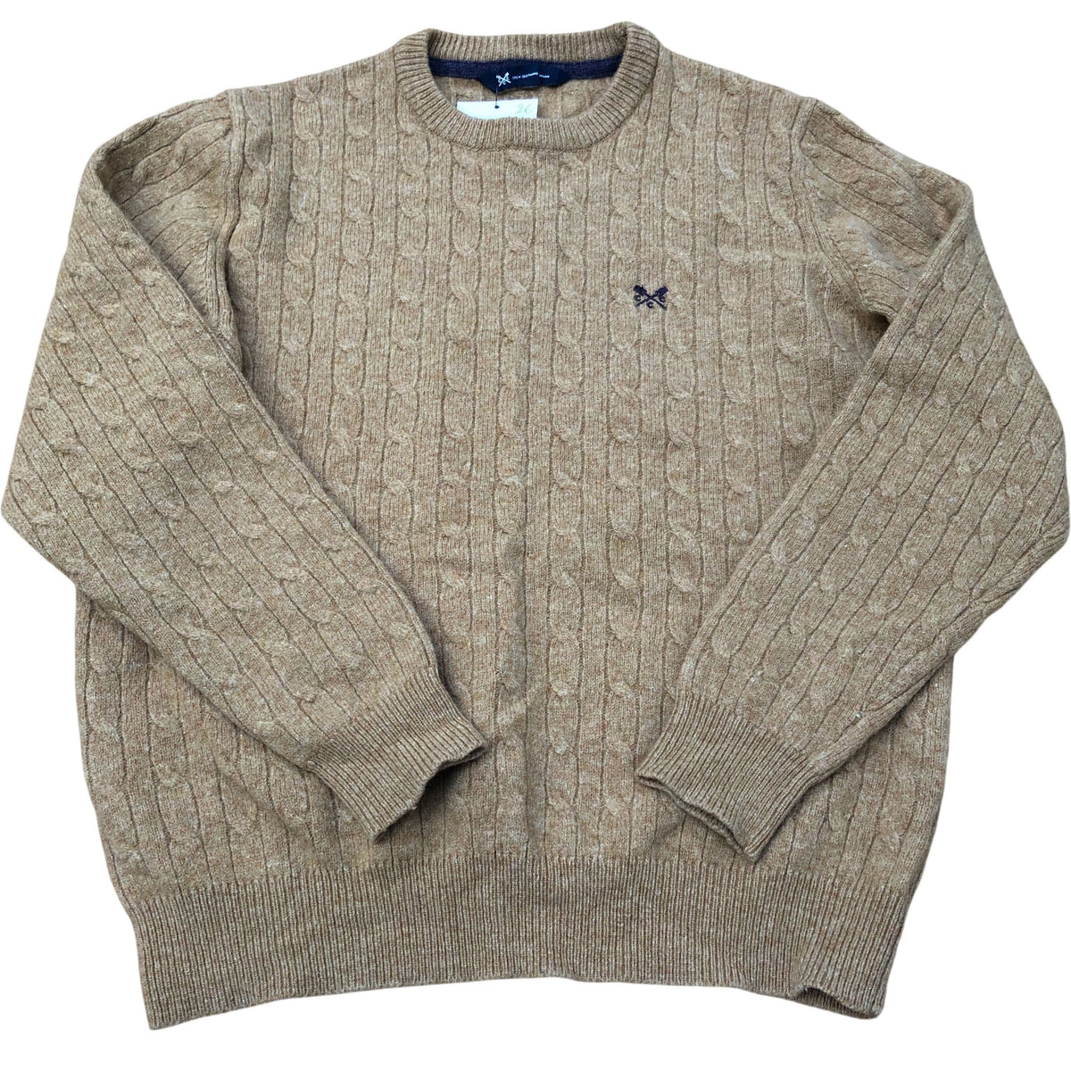 Crew Clothing Company Cable Knit Lambswool Blend Sweater Tan S