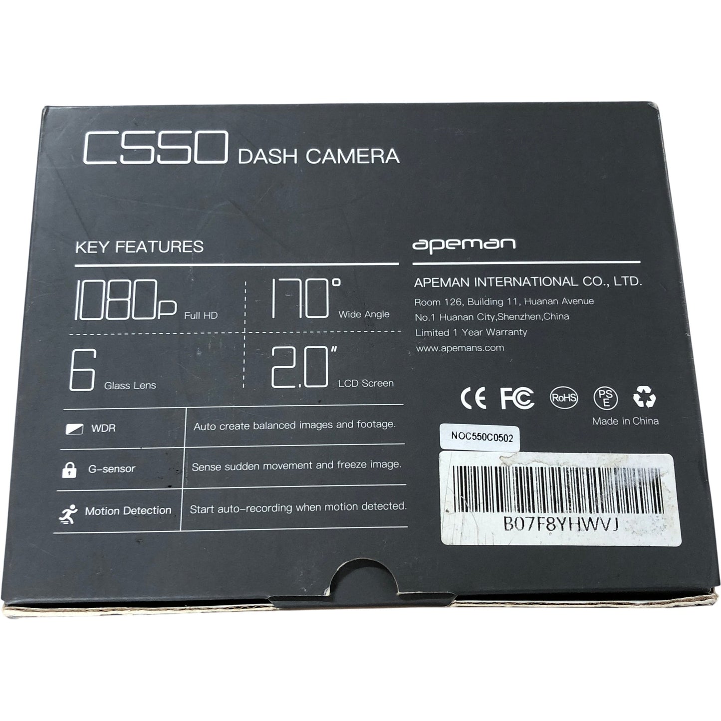 APEMAN CS50 Dash Camera 1080P Full HD 170 Degree Wide Angle G-Sensor Motion